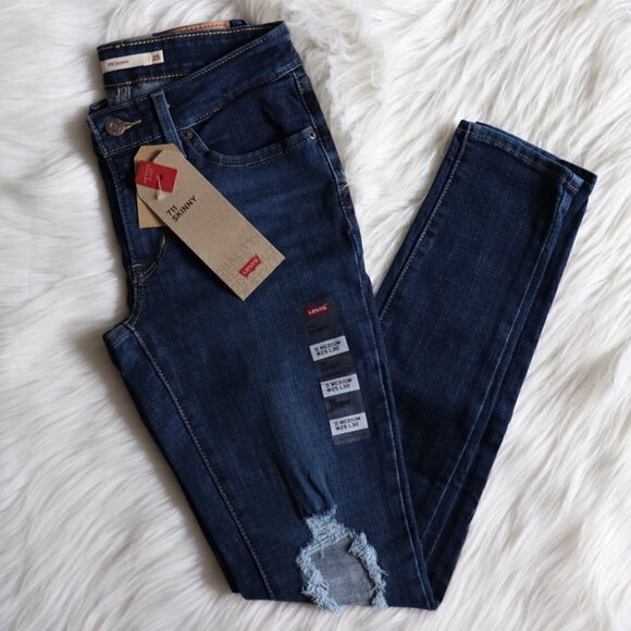 NEW Levi's Jeans 711's Dark Wash Ripped Size 25 - Picture 2 of 8